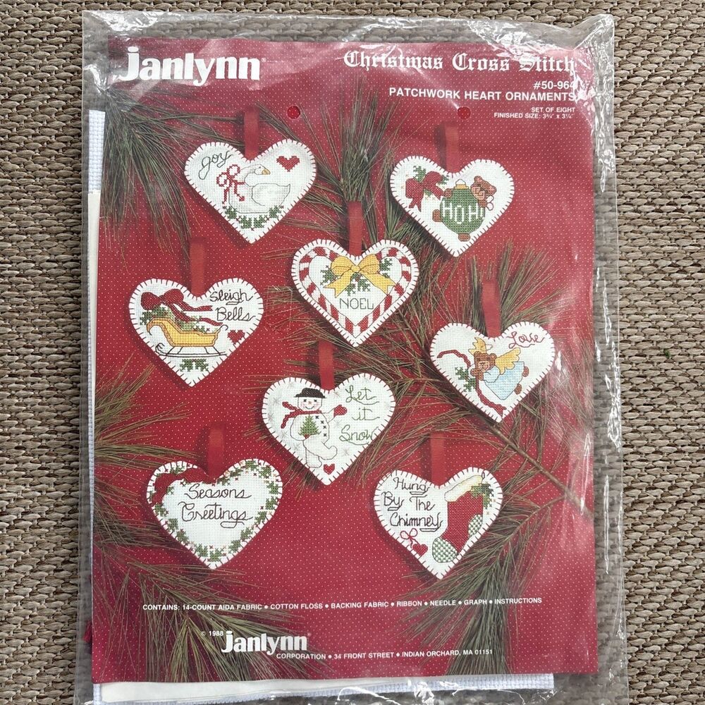 Janlynn 50-964 Cross Stitch‎ Kit I love Ornaments Hearts Makes 8